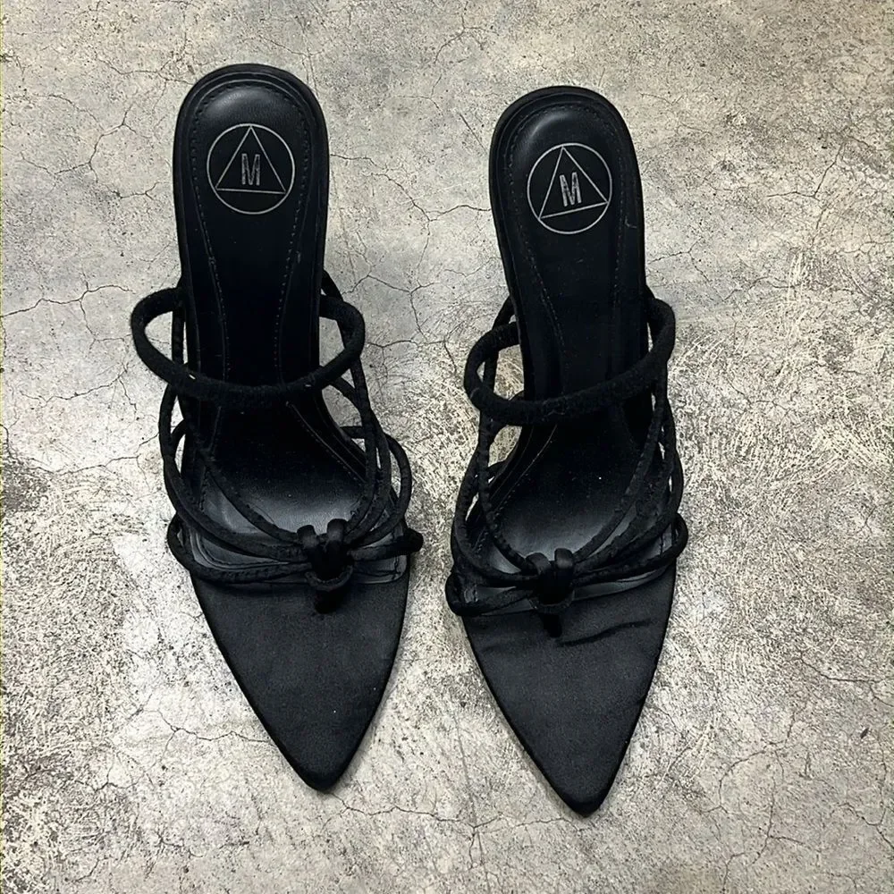 * M brand black satin heels